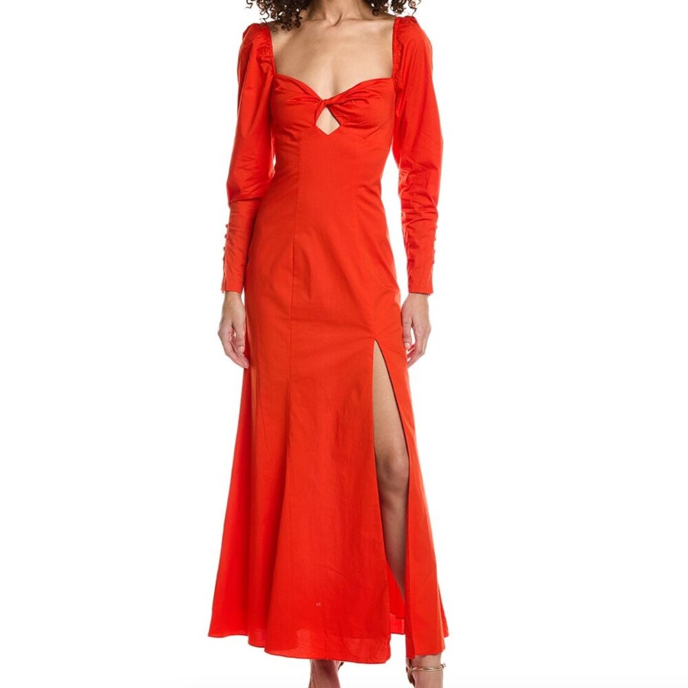 Staud Josephine Twist-Front Stretch Cotton-Blend Poplin Maxi Dress in Fire